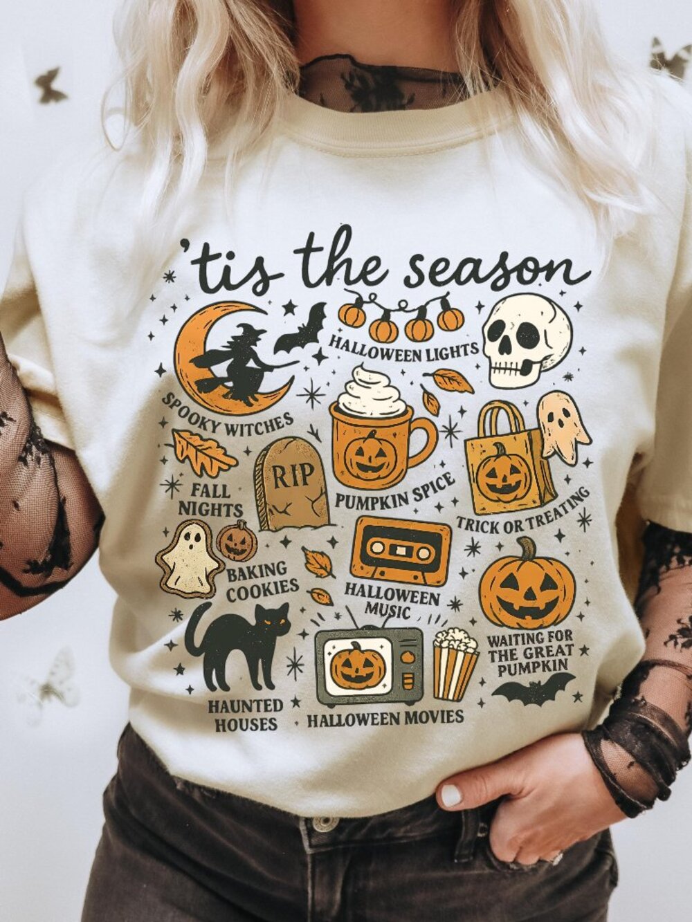 Retro Halloween Shirt Pumpkin, Witch, and Black Cat Unisex T Shirt